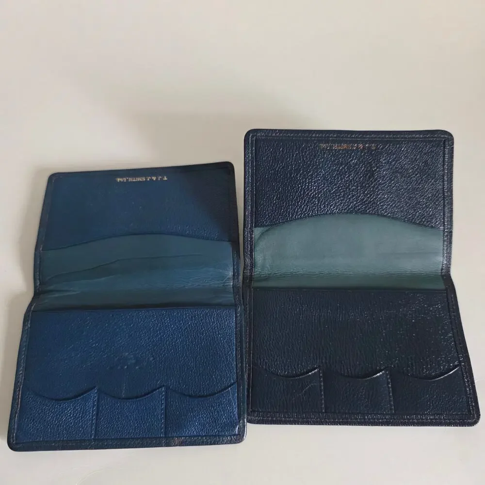 Vintage Blue Leather Card Cases Lot of 2 Monogrammed WHW